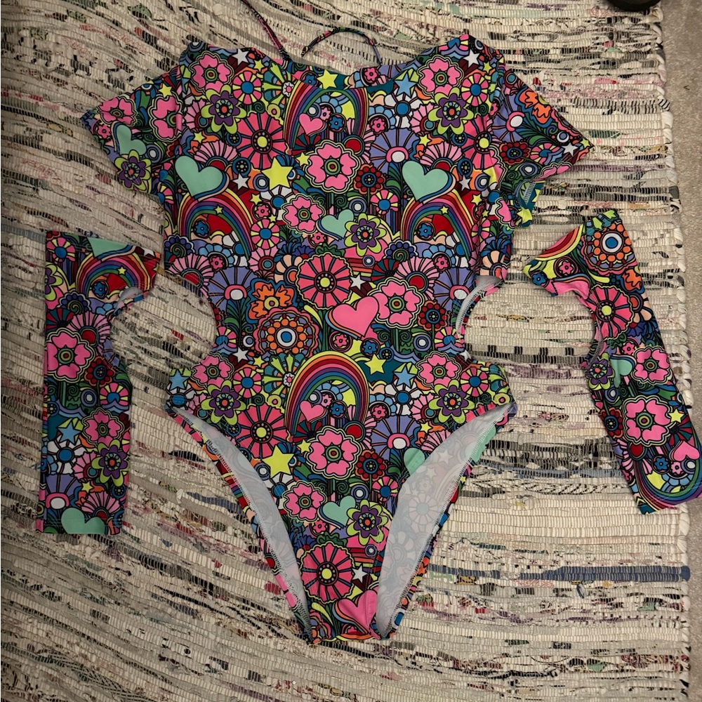 NWT Rainbow Rave Bodysuit by Lime Blonde with sleeves